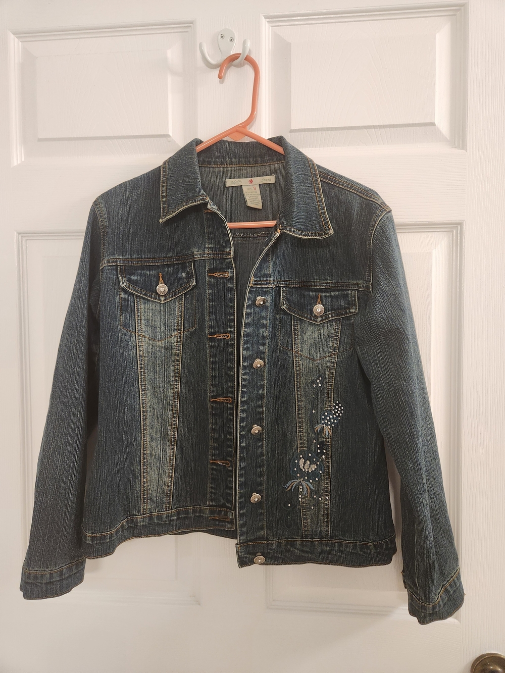 Adolfo Dark Blue Denim Jean Jacket with Embellishment